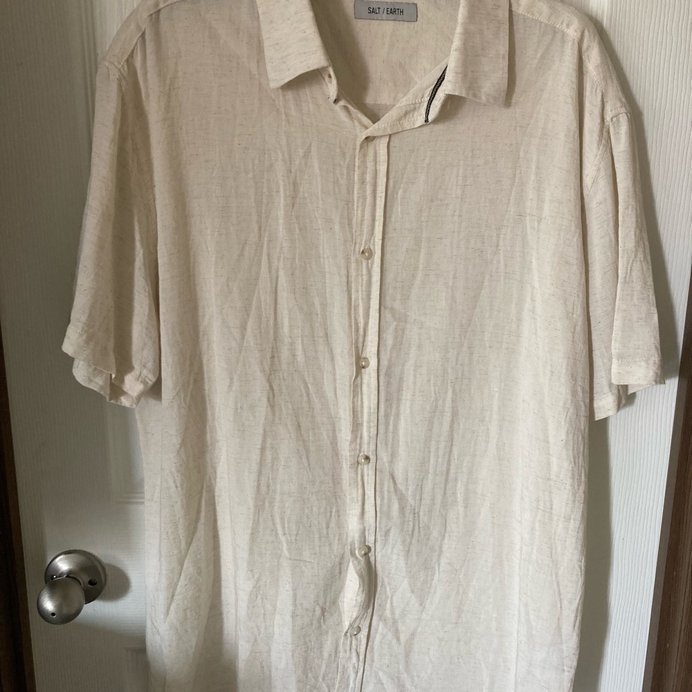 Men's Casual Cream Button Down Shirt XL Salt/Earth